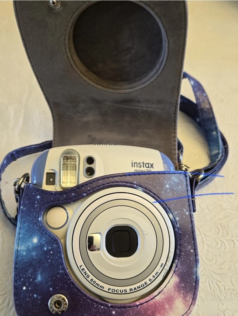 Fujifilm Instax Mini 26 Instant Camera Blue/White with Galaxy Case & Strap